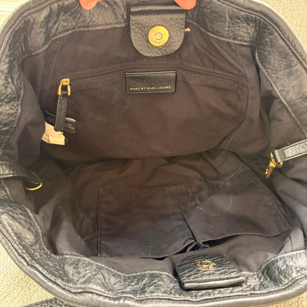 Marc Jacobs Q Fran Satchel Large Classic Black Pebbled Leather Workwear Bag Gold - Picture 9 of 9